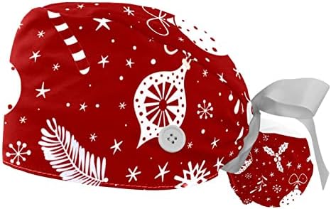 2 מחשבים אחות קרצוף כובעים נשים שיער ארוך, כדור חג המולד עץ חג המולד אפור אפור כובע עבודה מתכוונן