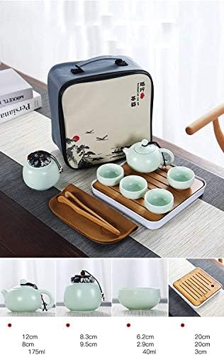 ערכת תה תה של Hoobar Ceramic Kungfu סט טיול סט עם קומקום נייד/כוסות תה/מיכל תה/מגש תה ושקית נסיעות,