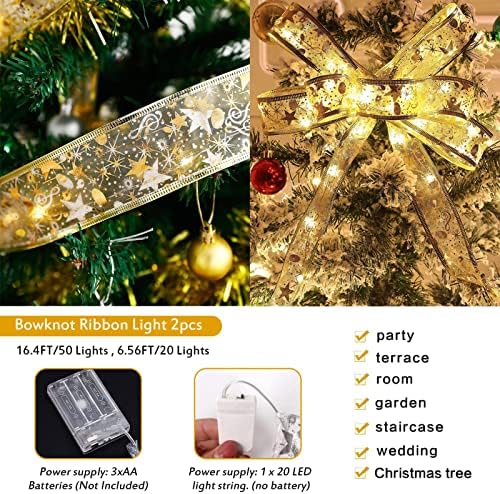 אורות סרט חג המולד של Tarklanda 23ft 70 LED זהב סרט חג המולד אורות פיות לקישוטי עץ חג המולד, אורות עץ
