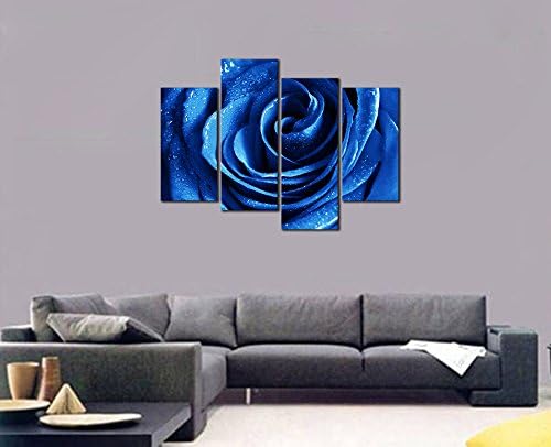 אמנות כחול עלה עם טל בד קיר אמנות מופשט רומנטי פרח תמונות ציורי קיר אמנות לסלון חדר שינה קישוטי קיר
