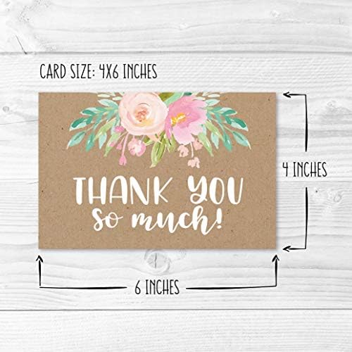 24 כפרי קראפט פרחוני תודה לך כרטיסי עם מעטפות, הערה נהדרת למבוגרים הלוויה אהדה או מתנה הכרת תודה אספקת
