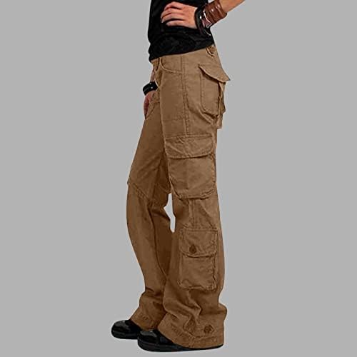 מכנסי מטען Zlovhe Khaki, מכנסי מטען רחבים נשים מכנסיים וינטג 'עם כיסים מכנסי רגל רחבים מכנסיים ארוכים