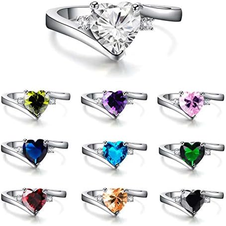 10 צבעים לב בצורת ספיר חתונה הבטחת טבעת לבן זהב תכשיטי גודל6-11
