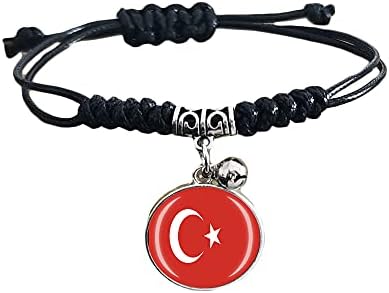 טורקיה דגל קלוע צמיד מתכוונן ניילון שרשרת קריסטל צמיד מזכרות, אופנה בעבודת יד צמיד לגבר & מגבר; אישה