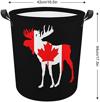 איילים ב דגל של קנדה כביסת עגול בד בד סלי עם ידיות עמיד למים מתקפל כביסה סל בגדי תיק