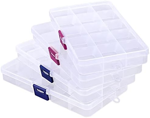 קוזיקס ריינסטון מארגן קופסת אחסון, 4 יחידות 15 יחידות תכשיטים פלסטיק ברורה 15 ברשת, מחלקים של מיכלים