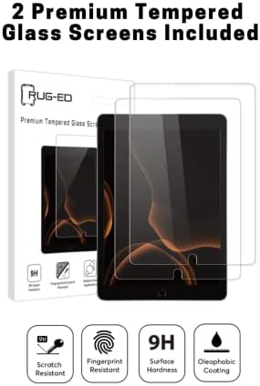 מסע שטיחים מארז iPad + 2 מגני מסך זכוכית מחוסמים, מארז iPad דק עם ידית נשיאה מסתובבת ומסתובבת, הגנה