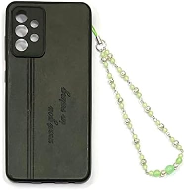 שרוך חרוזים מזכוכית ירוקה לטלפון-שרשרת טלפון אנטי אבודה בעבודת יד עם פיליגרן כסף-מיתרי קרוסבי בעיצוב