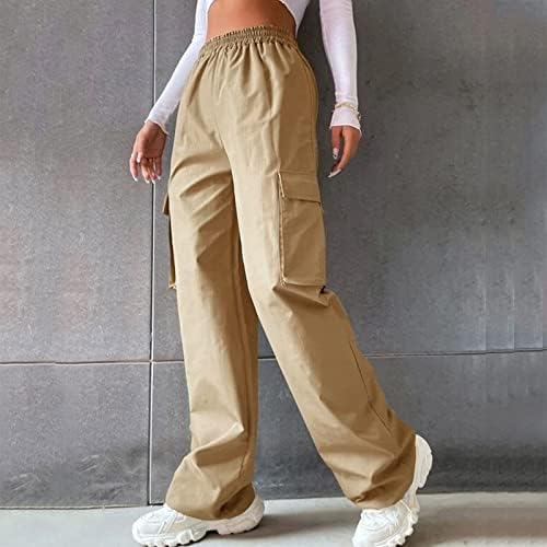 מכנסי מטען של זלובה חאקי לנשים, מכנסי מטען רחבים נשים עם כיסים מכנסי רגל רחבים מכנסיים ארוכים מכנסיים