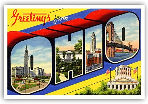 ברכות מאוהיו וינטג להדפיס מחדש גלויה סט של 20 גלויות זהות. גדול מכתב לנו מדינה שם הודעה כרטיס חבילה