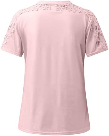 צמרות קיץ לנשים 2023 חולצת טריקו פרחונית מזדמנת תחרה פרחונית חלולה החולצה חולצות שרוול קצר חול חולצות