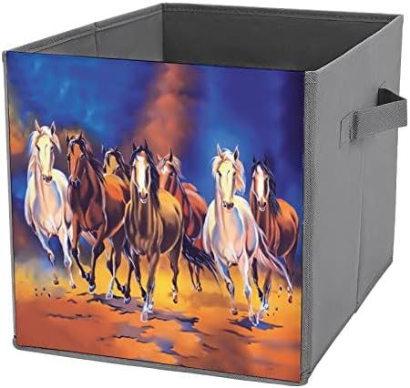 סוסי צבעי מים קוביות אחסון בדים מתקפלות קופסאות קופסאות אחסון 11 אינץ 'עם ידיות עם ידיות