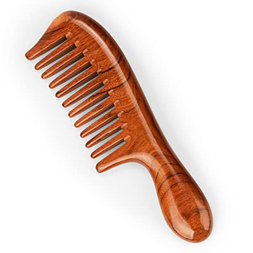 Nehzgnauh מסרק עץ רחב-שן, מתאים לגברים, נשים וילדים שיער ארוך, שיער מתולתל, שיער קשה ושיער עבה, הפחיתו