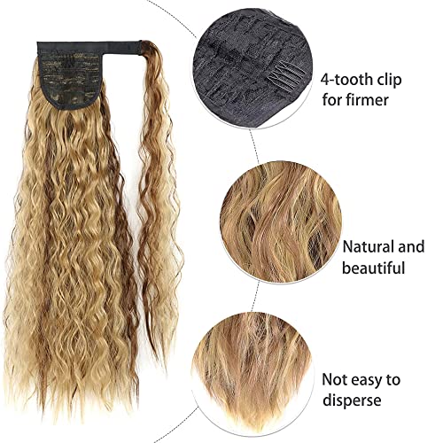 תירס גל קוקו שיער הרחבות-22 אינץ ארוך גלי מתולתל לעטוף סביב פוני זנב חום עמיד גלי סינטטי פאה עבור נשים