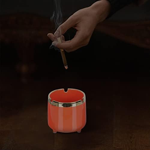 מאפרה מעשן קרמיקה מאפרה מפואר: אפר סיגריות מודרני ללא מכסה מאפרה מיכל אפר דקורטיבי מוזהב תפוז זהוב