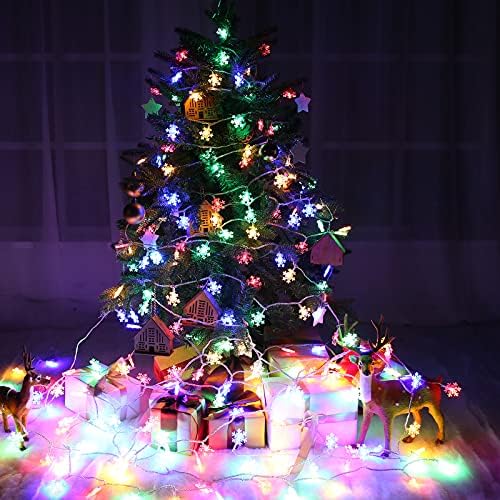 אורות מיתר של פתית שלג לחג המולד, 49 רגל 100 LED LED אורות פיות חג המולד ניתן לחיבור עם 8 מצבים, תקע