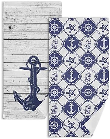 עוגן ים ימי מגבת יד חיל הים ספינה כחולה ספינה ספינה מגבת מגבת של 2, למטבח אמבטיה גבר למבוגרים, מתנה