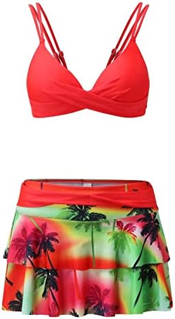 בגדי ים לנשים 2 חתיכה הוואי הדפסת לשחות קאמי חזייה וסלסולים חצאיות רחצה סטי וחוף